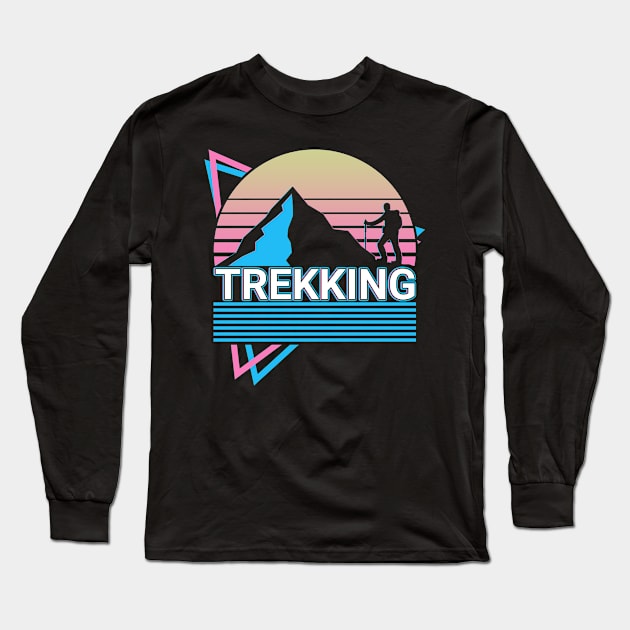 Trekking Trekker Trek Hiking Hiker Retro Gift Long Sleeve T-Shirt by Alex21